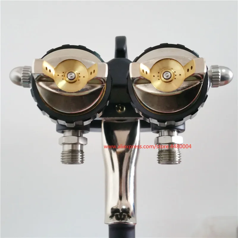คู่1.4/1.8/2.2Mm หัวฉีดความดันสเปรย์ปืน Nano Chrome ภาพวาด Dual Head Air Pneumatic Pressure Sprayer