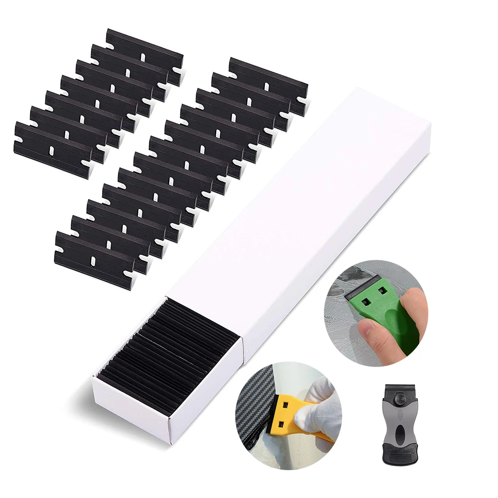 

FOSHIO 100PCS Double Edged Plastic Blade for Cleaning Razor Scraper Window Tint Carbon Fiber Vinyl Wrap Film Sticker Remover