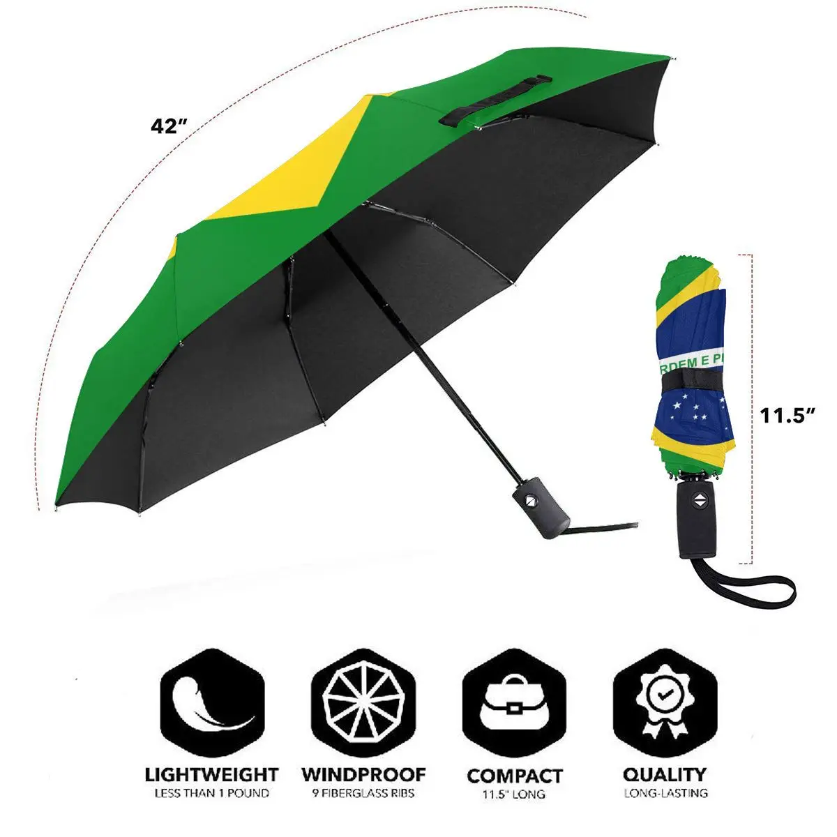 Brazil Flag Windproof Automatic Folding Inverted Umbrella Portable Paraguas for Man Woman