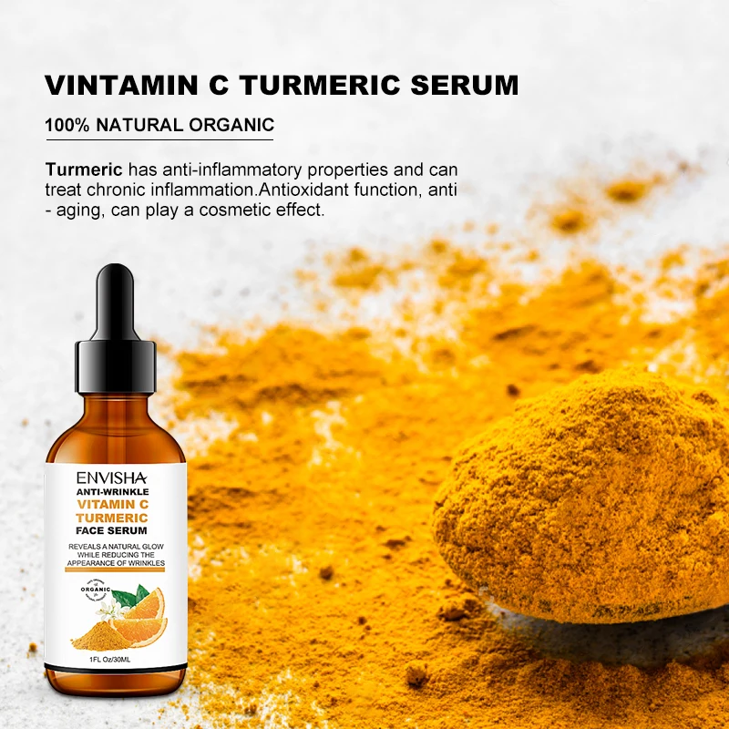 ENVISHA Collagen Vitamin Turmeric Face Serum Essence Anti-Aging Wrinkle Skincare Moisturizing Serum Shrink Pores Remove Acne