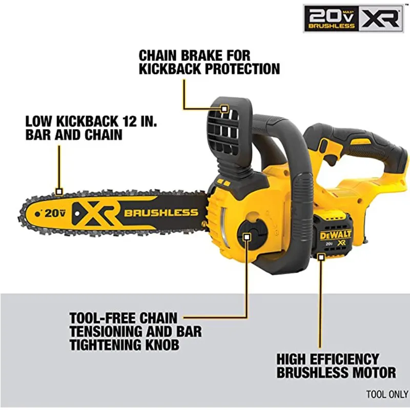 Dewalt-電気チェーンソーdccs620b,20v,リチウム電池,30cm,コードレス,果物,木,庭の切断用,取り外し可能