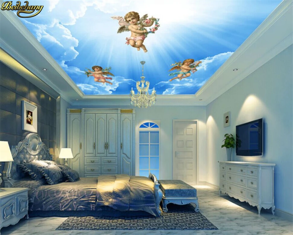 

papel de parede new custom cherub angel beautiful dream zenith blue ceiling decorative painting 3d wallpaper