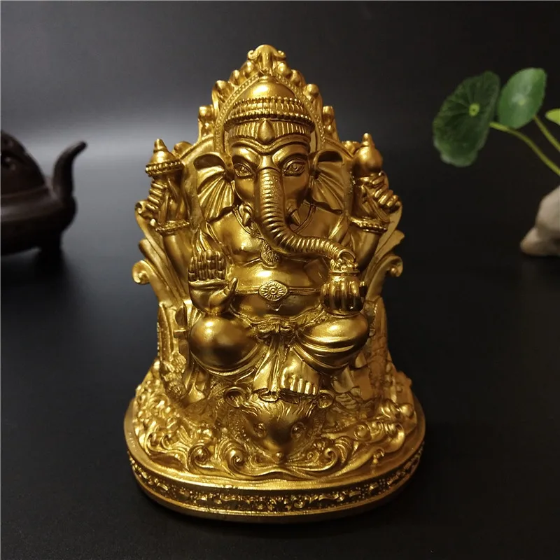 12cmゴールドロードガンガズha,象,神,樹脂,家の装飾,瞑想,大規模仏像