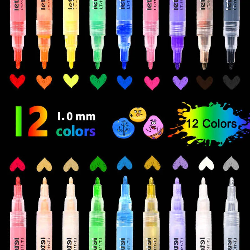 12 Kleuren Acrylverf Pennen Waterdichte Permanente Marker Pennen Acryl Pennen Voor Diy Rock Steen Keramische Mokken Hout