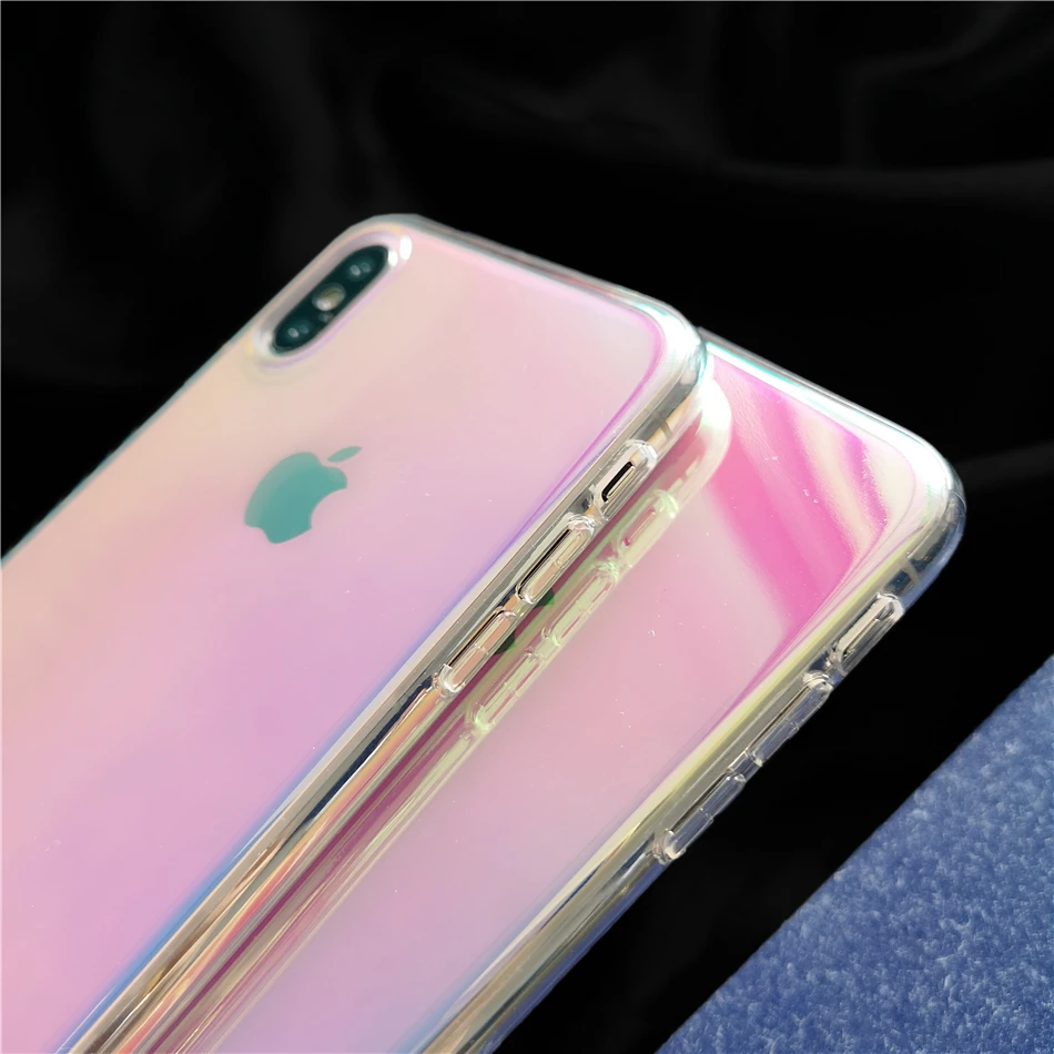 Glossy Gradient Purple Rainbow Colorful Clear Mirror Hard Thin Phone Case for iPhone 13 11 12 Pro XS Max XR X 8 7 Plus Cover