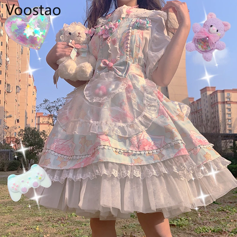 Imagem -04 - Vintage Victorian Gothic Lolita Vestido Feminino Desenhos Animados Anjo Arco de Porco Renda sem Mangas Kawaii Japonês Doce Fofa Jsk