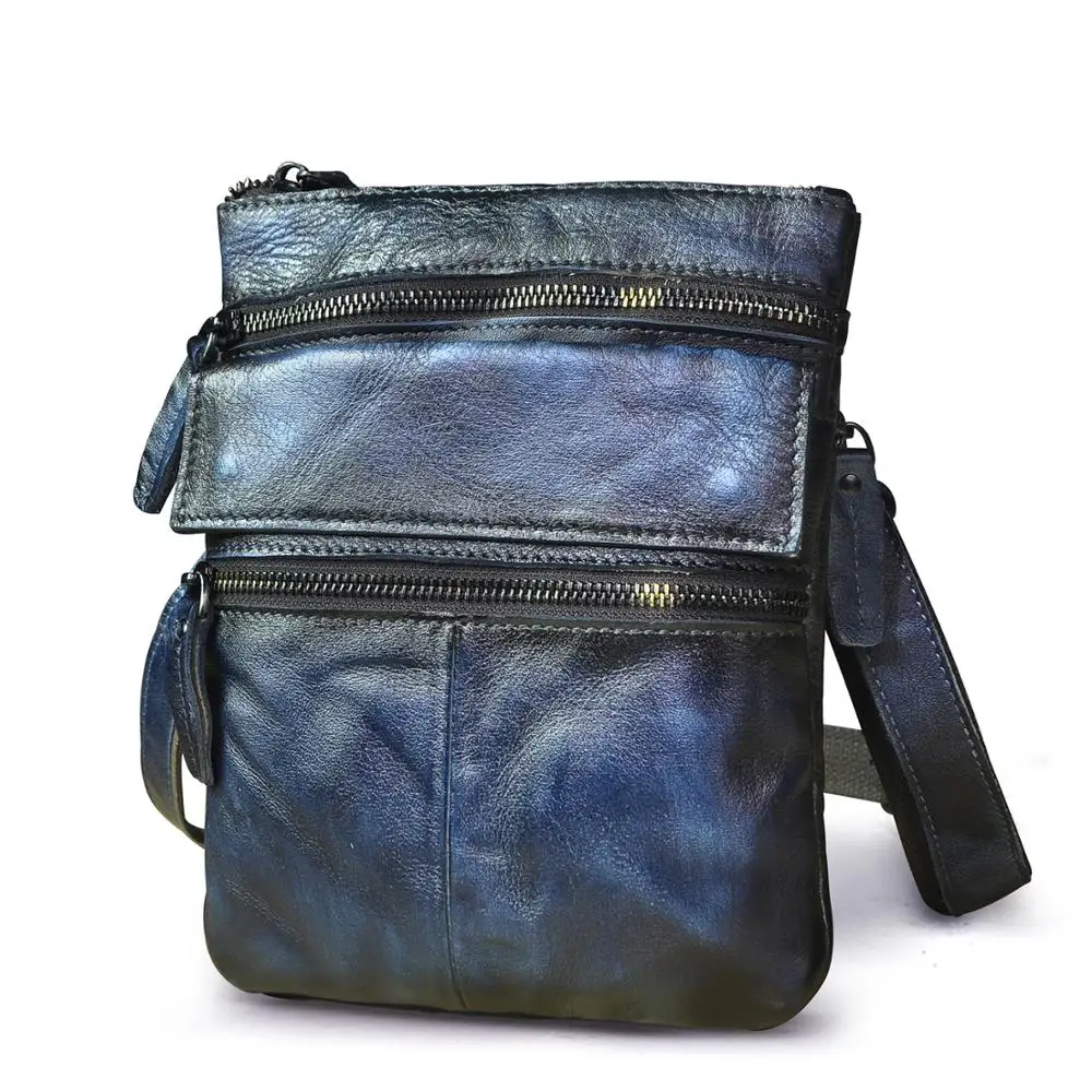 Brand Natural Leather Male Design Fashion Blue Shoulder Messenger bag Cross-body Bag 8\