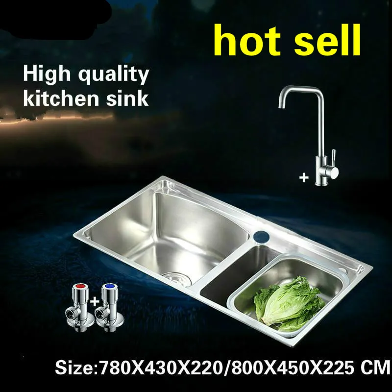 Tangwu High quality kitchen sink multi-function stainless steel double groove and turn the faucet 78X43X22/80X45X22 CM