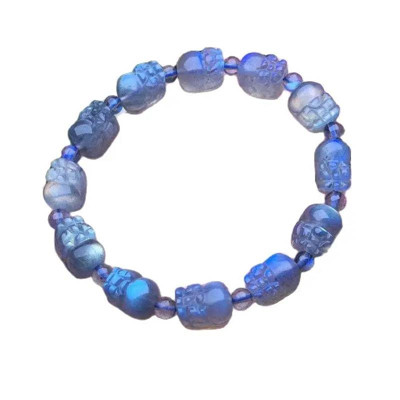 Gray Moonlight Stone Natural Crystal Bracelets Carved Pixiu Bead Bracelet Lucky Wealthy for Women Men Crystal Jewelry