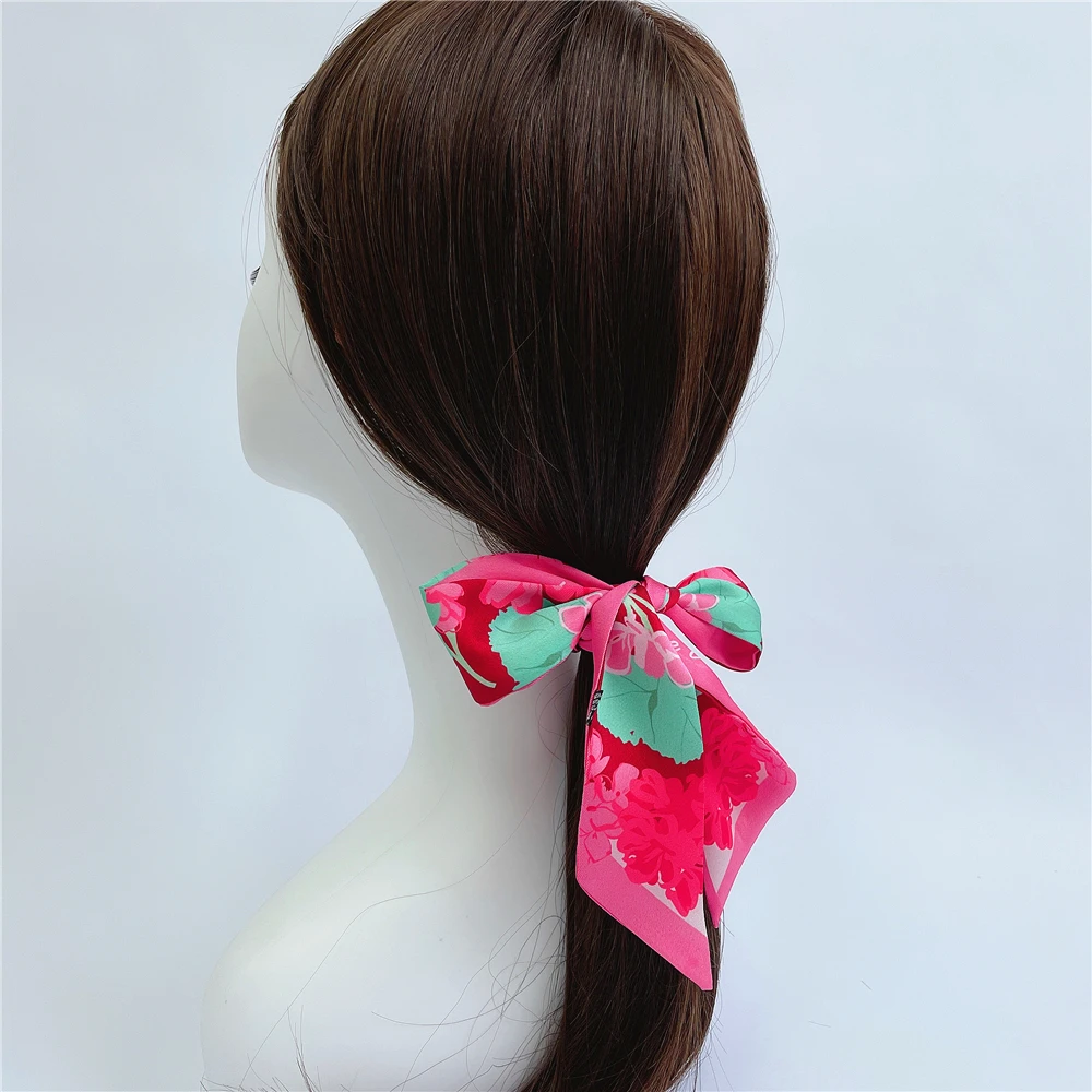 موضة FlowerBrandSilk وشاح تصميم المرأة وشاح للسيدات إكسسوارات الشعر فولارد الشعر وحقيبة الأوشحة Headbands ربطات القوس فيونكة الإناث