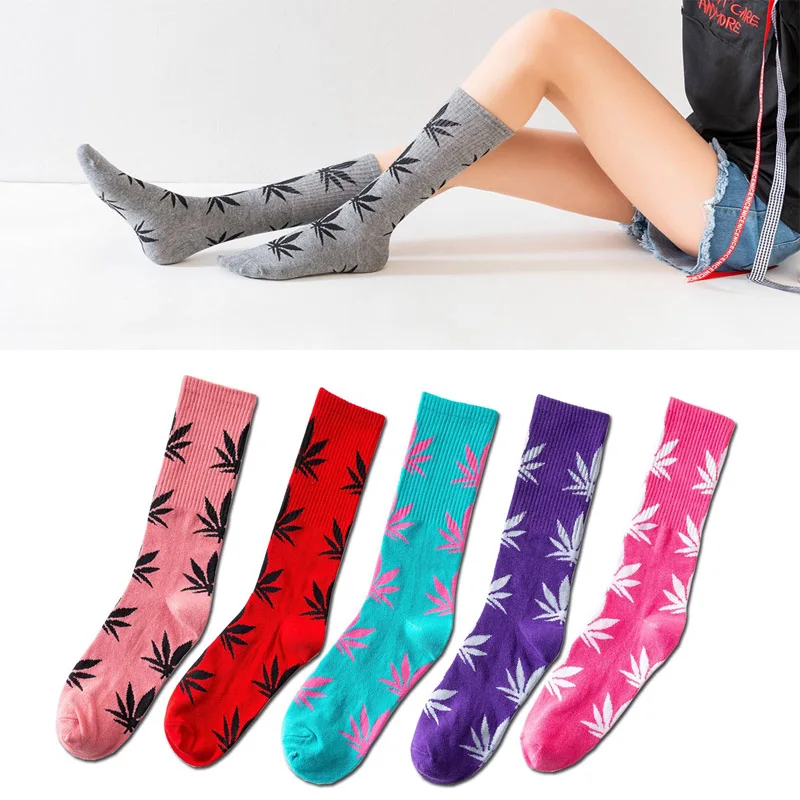 Cool Bamboo Summer Women Men's Funny Ankle Socks Hemp Meias Long Happy Maple Leaf sokken Cotton Weed Grass White Black Socken