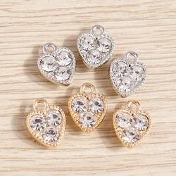 10pcs 10*13mm Crystal Love Heart Charms for Jewelry Making Gold Silver Color Alloy Charms Pendants DIY Necklaces Earrings Gift