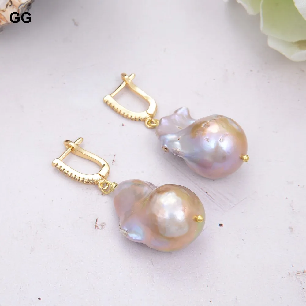 GuaiGuai Jewelry Natural Purple Baroque Keshi Pearl Gold Color CZ Stud Earrings For Women Lady Fashion Jewelry