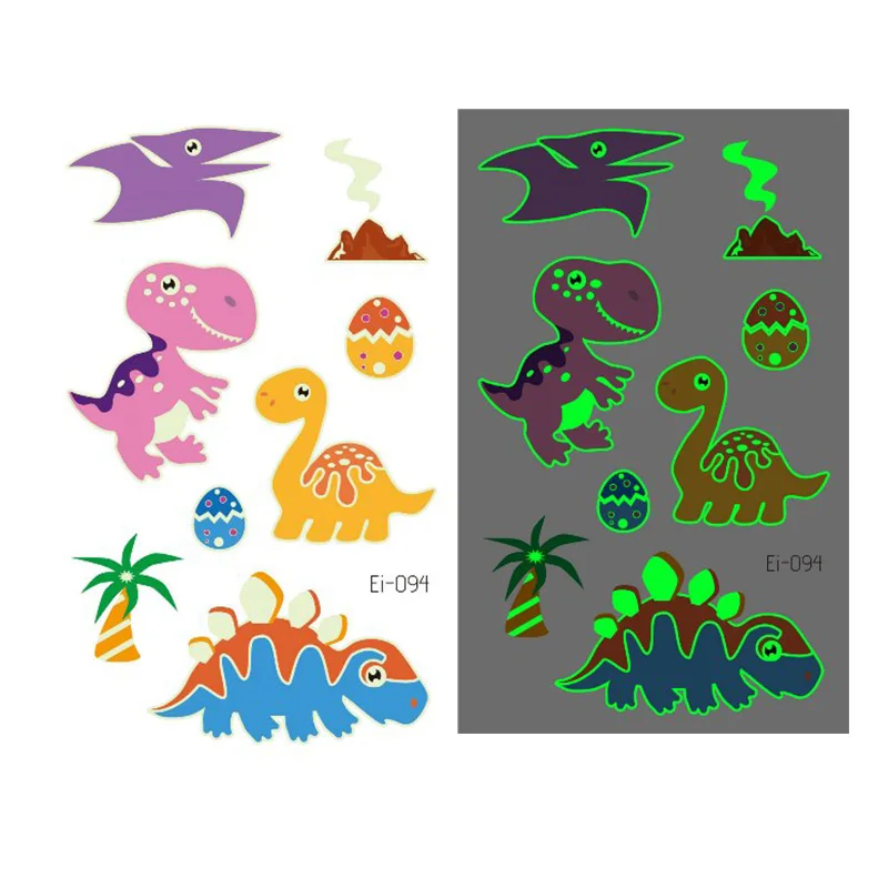 Morixi temporary tattoo sticker cute dinosaur printing in luminous body foils water transfer kids fake tattoo sticker RA089