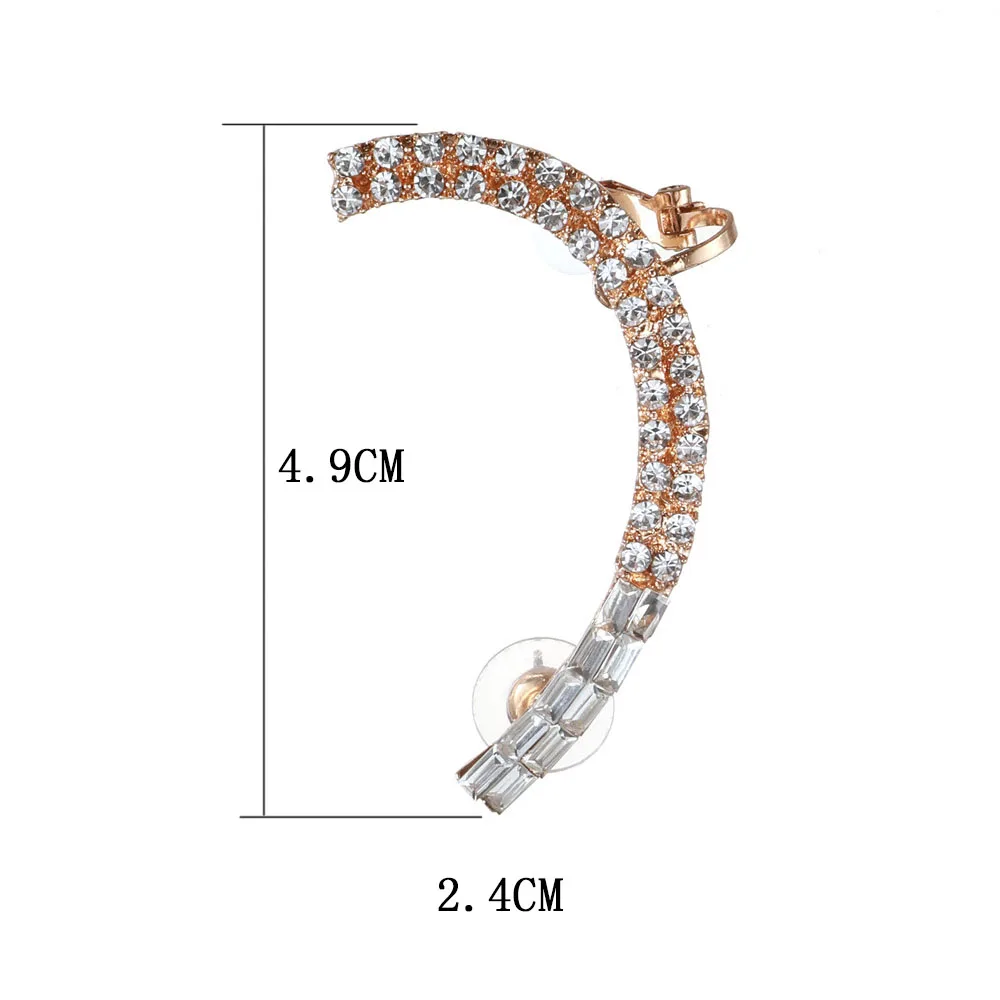 Fashion Elegant Full Crystal Long Clip Earrings for Women Girl Men Punk Crystal Wrap Ear Cuff Earring Jewelry Brincos