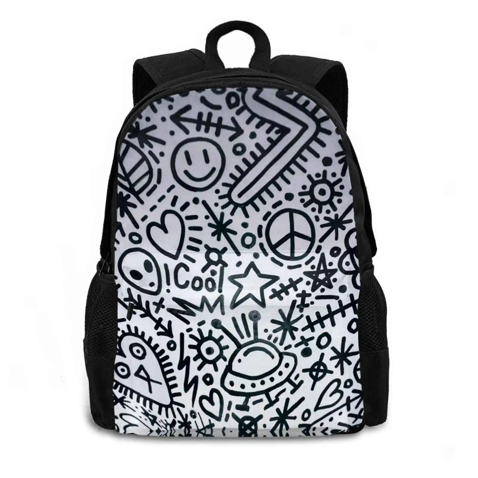 Black And White Doodles Pattern Design Bag Student'S Backpack Doodles Die Antwoord The Answer Monochrome Black And White Zebra