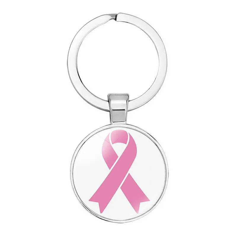 Pink Ribbon Keychain Caring For Breast Cancer Charitable Activities Bag Accessories Car Pendant Gift Keyring Jewelry