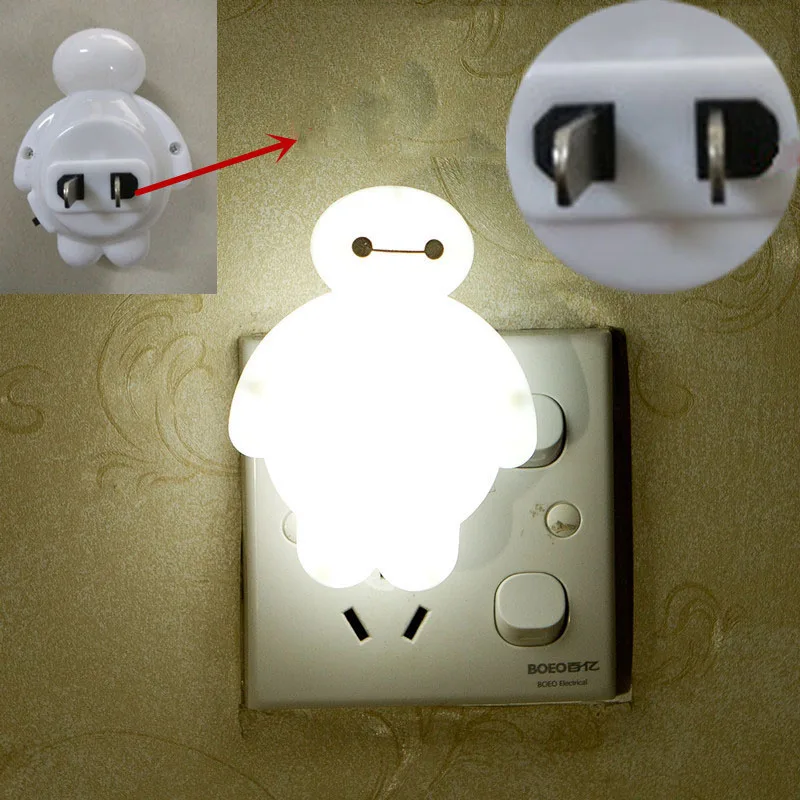 Disney Baymax Socket Night Light Cartoon Anime Figure Dolls Model Big Hero 6 LED Light Home Decoration Kids Birthday Toys Gifts