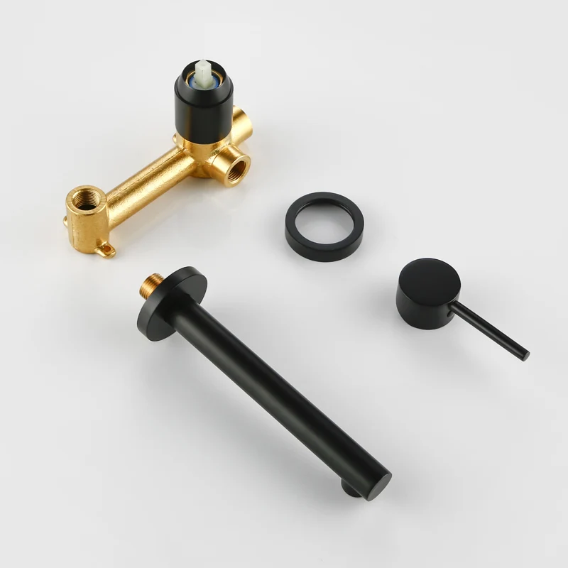 Imagem -05 - Bagnolux Moderno Quente e Frio Wall-mount Torneira Redonda Único Furo Interruptor de Válvula Cerâmica Torneira da Pia do Banheiro em Alba Preto Fosco