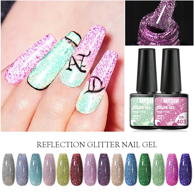 Mtssii Reflektierende Glitter Gel Nagellack Funkelnden Pailletten Semi Permanten Soak Off UV LED Farbe Lacke Nail art Dekoration – Detail 5