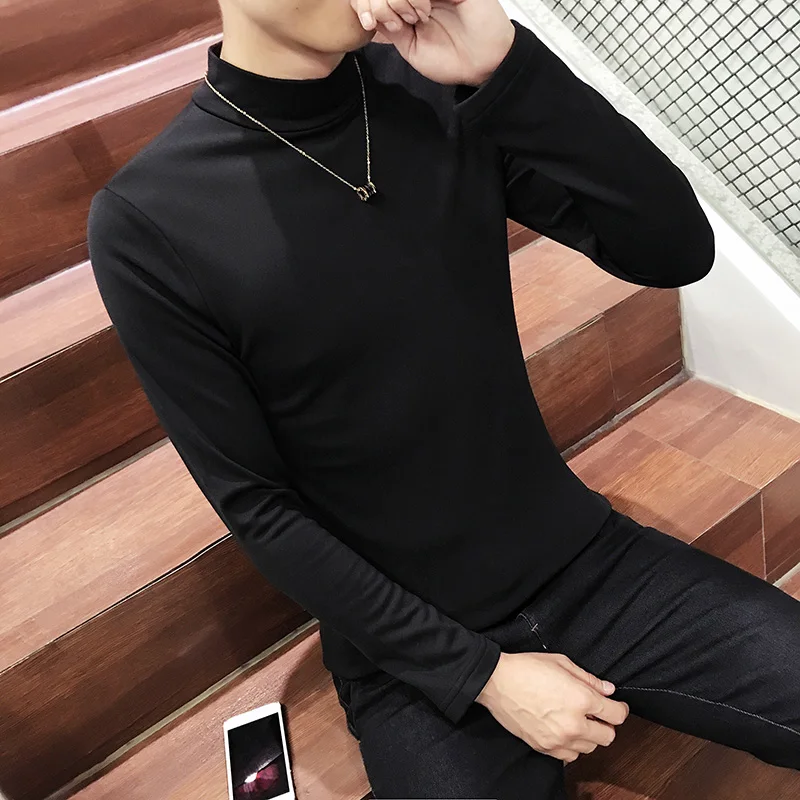 

110kg Large Size Turtleneck Black Base Shirts Mens Winter Bottoming Shirts Plus Size Claret Burgundy T Shirts Mens Blouse Slim