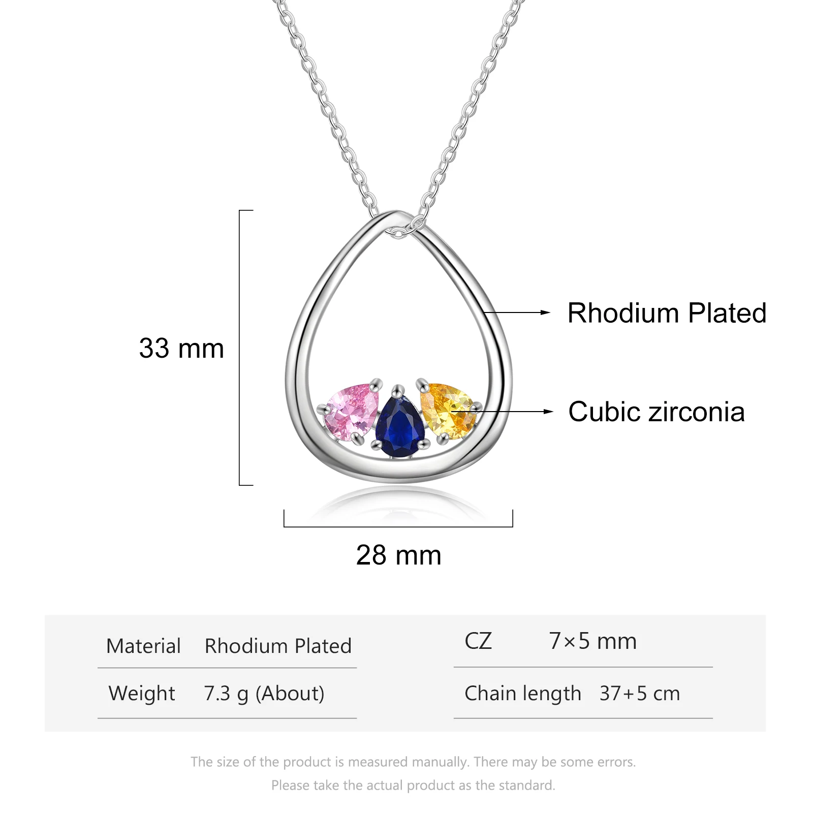 JewelOra Personalized DIY Inlaid Birthstone Necklaces for Women Customized Water Drop Pendant Necklace Anniversary Gift for Her