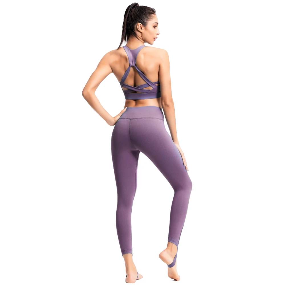 LUKITAS Woman Sportswear Bra Leggings 2Piece Yoga Suit Women Running Gym Clothes High Waist Cross Straps Fitness Sports Yoga Set