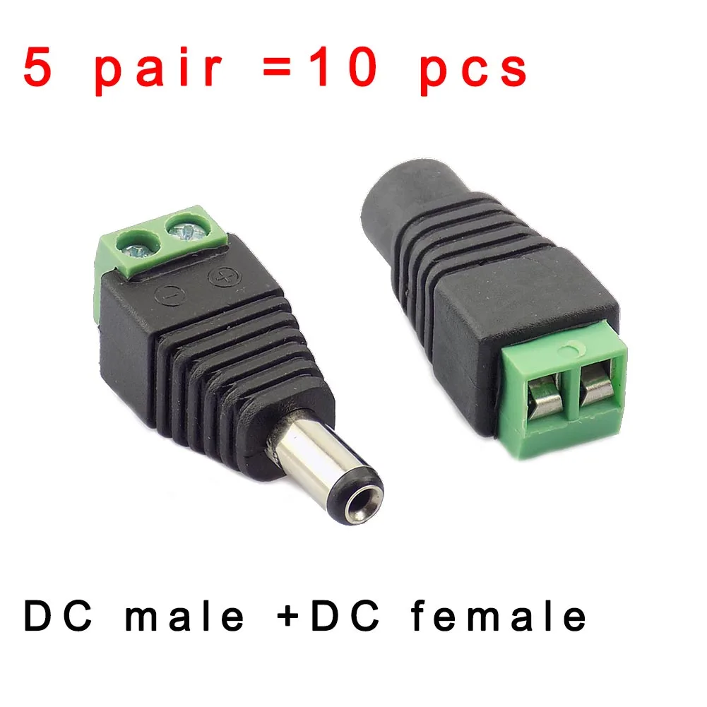 5 pares de enchufe macho de alimentación CC y adaptador de enchufe hembra CC, conector BNC UTP para fuente de alimentación de cámara CCTV, tiras de luz led L19