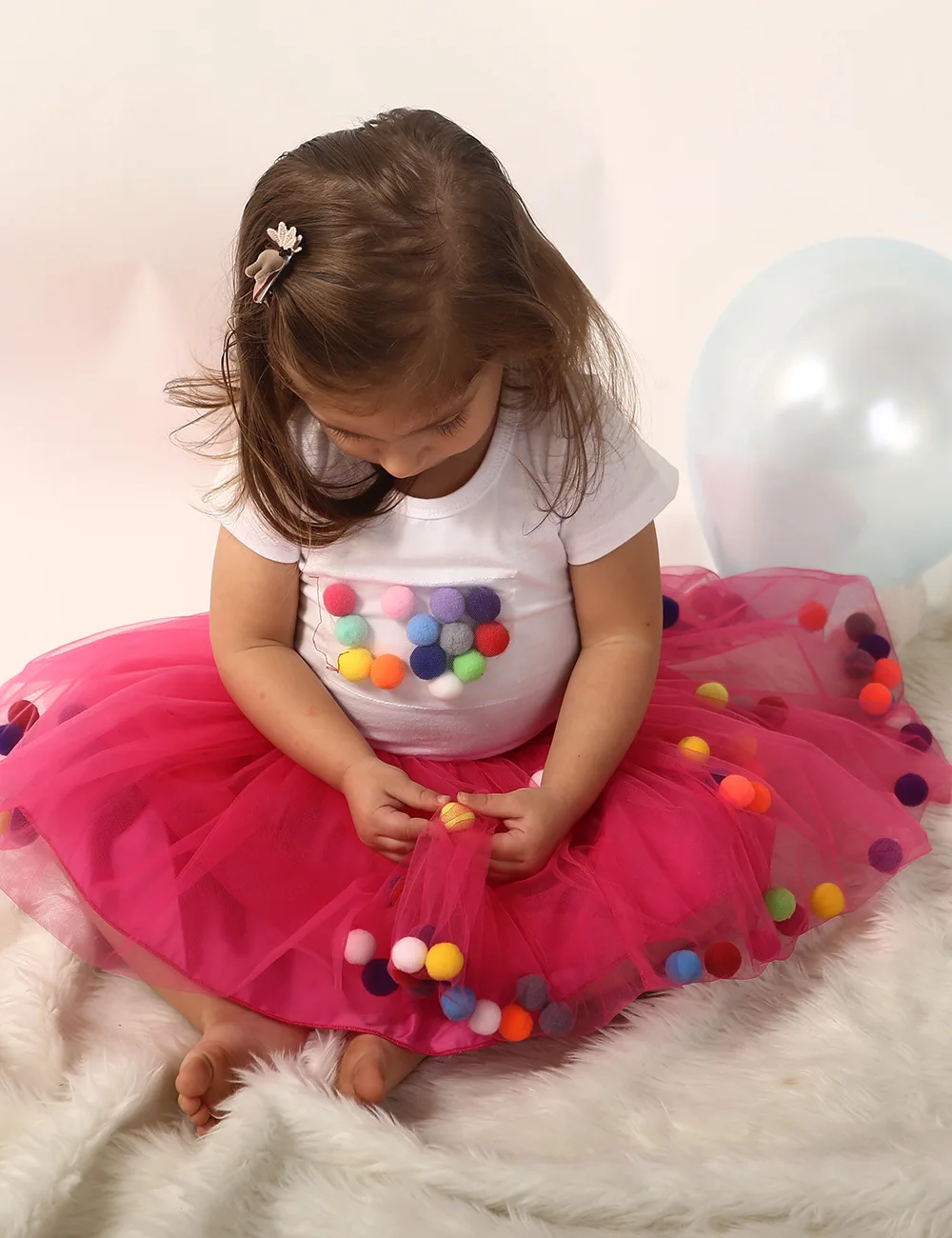 Baby Girls Tutu Skirts Kids Elastic Waist Pettiskirt Girl Princess Tulle Skirt Colorful Pompom Skirts Children Clothing