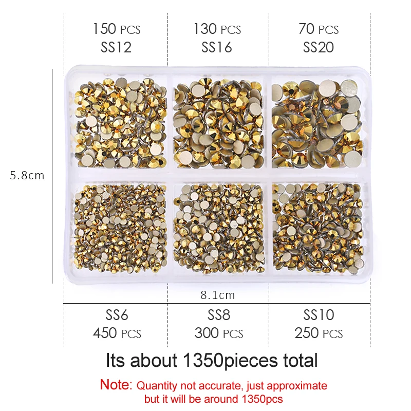 Unusual Crystal AB 1350pcs/Box Mix Sizes ss6-ss20 strass non hot fix rhinestone flat back stone glass glitters nail diamond set