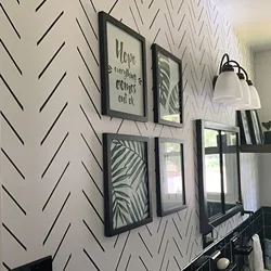 Modern Delicate Herringbone Wallpaper in Black and White, Scandinavian Design, Removable Non-woven, Peel and Stick Wall Paper