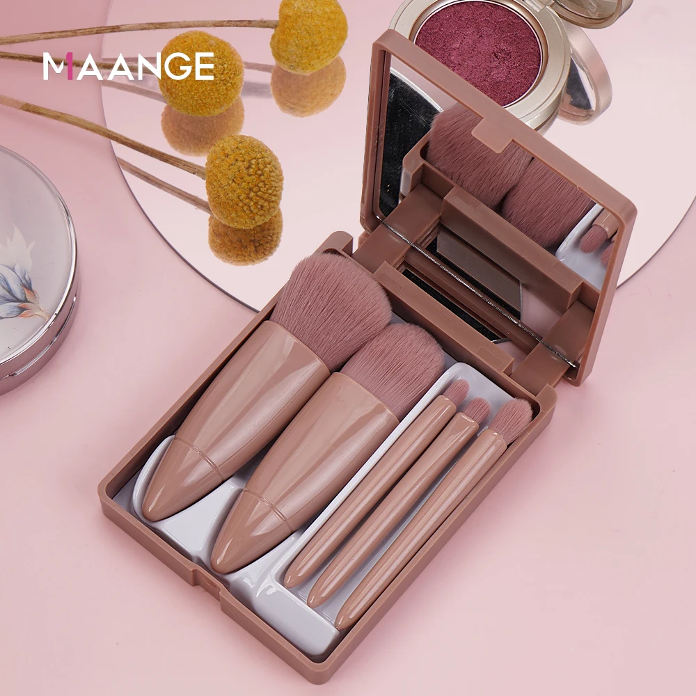 MAANGE 5PCS Brushes Set With Mirror Foundation Blusher Eye Shaow Makeup Brushes Basic Travial Brushes Kit Beauty Make Up Tools