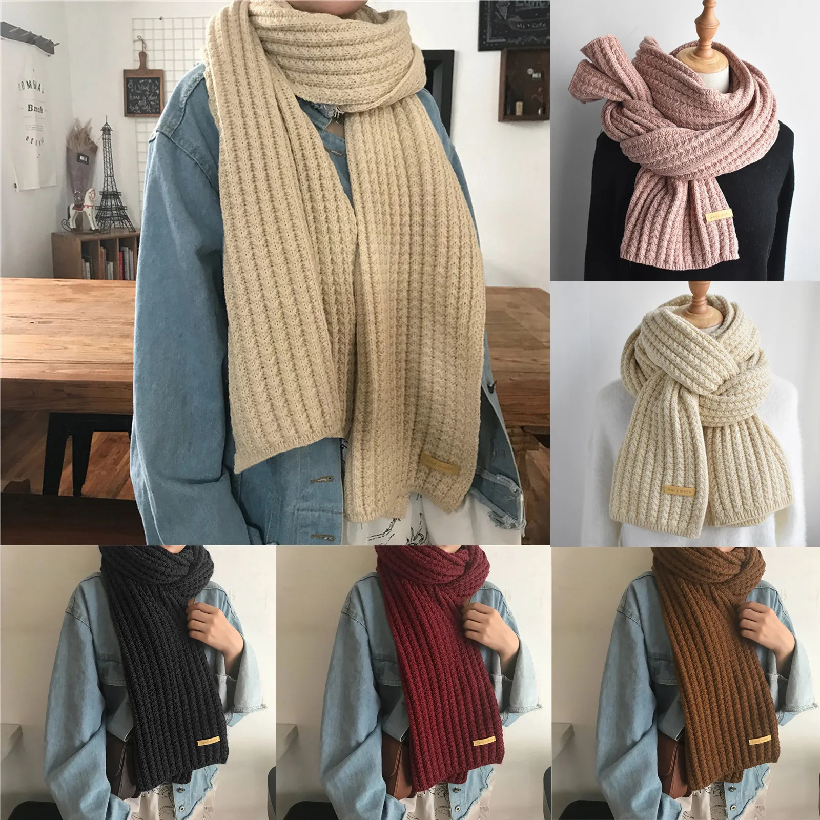 Fashion Winter Warm Scarf Ladies Knitted Scarf Winter Fashion Double Knitted Soft Woolen Thickening Warm Длинный шарф 180CM