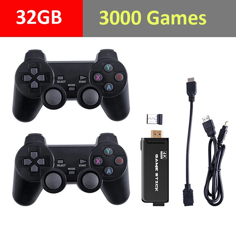 4K الترا لعبة فيديو وحدة التحكم المزدوجة GamePad ل PS1/GBA ريترو تلفزيون لعبة وحدة التحكم HD-متوافق 32GB 3000 ألعاب لعبة فيديو عصا
