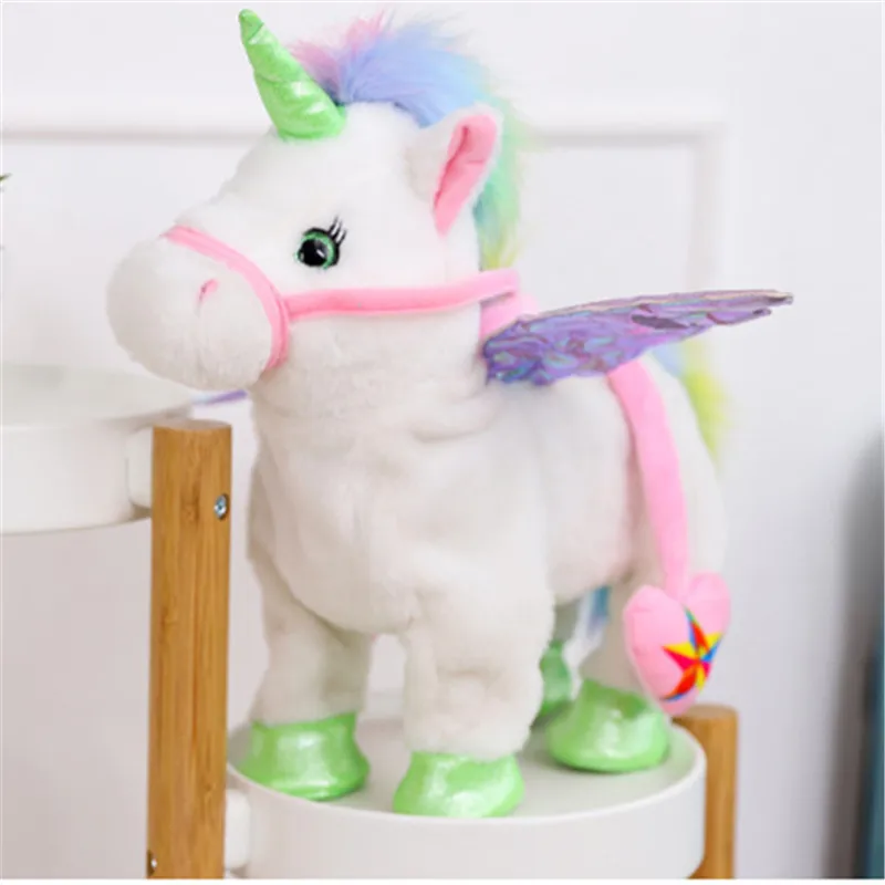 35cm Lovely Electric Walking Unicorn Plush Toy Soft Stuffed Animal Electronic Unicorn Doll Sing the Song for Baby Birthday Gifts