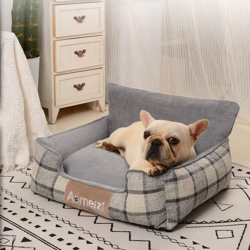 Plaid Pet Bed for Small Medium Large Dog Detachable Kennel All Season Breathable Dogs House Washable Cotton Puppy Sofa