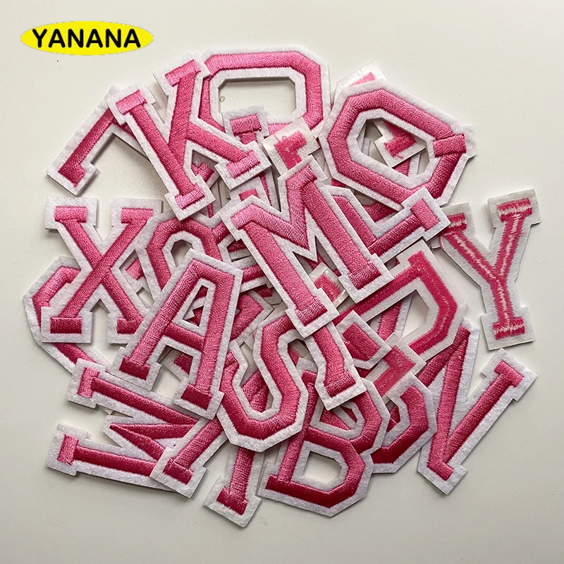 Pink Alphabet English Letter Embroidery Iron On Patch For Clothing Badge Paste For Clothes Bag DIY