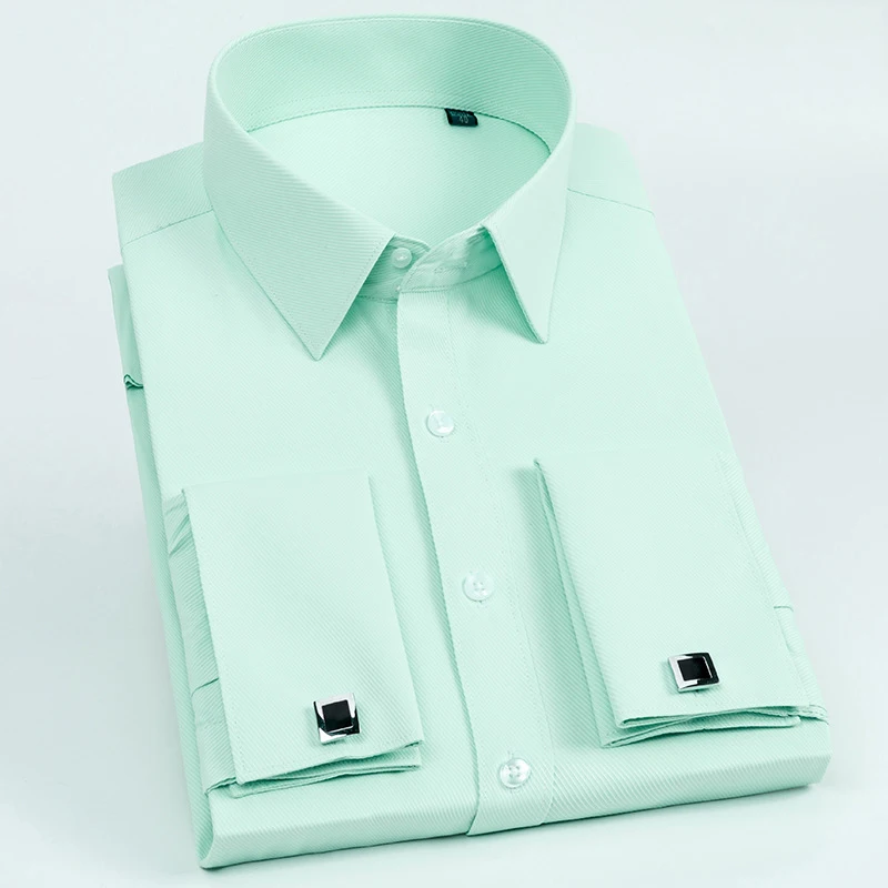 Męska koszula wizytowa slim fit z francuskimi mankietami, długi rękaw, smoking, biznesowa koszula formalna z spinkami do mankietów, podwójne mankiety, koszula ślubna.
