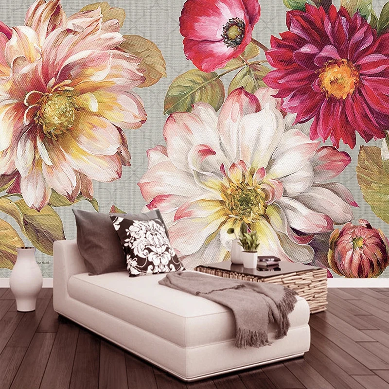 Custom Mural Wallpaper European Style Oil Painting Daisy Flowers Fresco Living Room TV Sofa Bedroom 3D Waterproof Wall Stickers