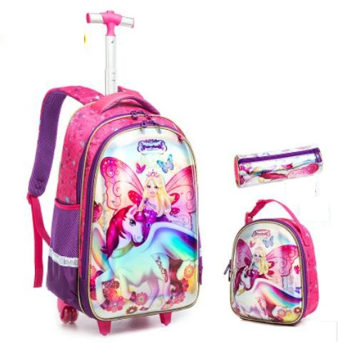 Children school Rolling backpack Kids Trolley Bag On wheels student  Wheeled backpack for girls Travel luggage Trolley Bags