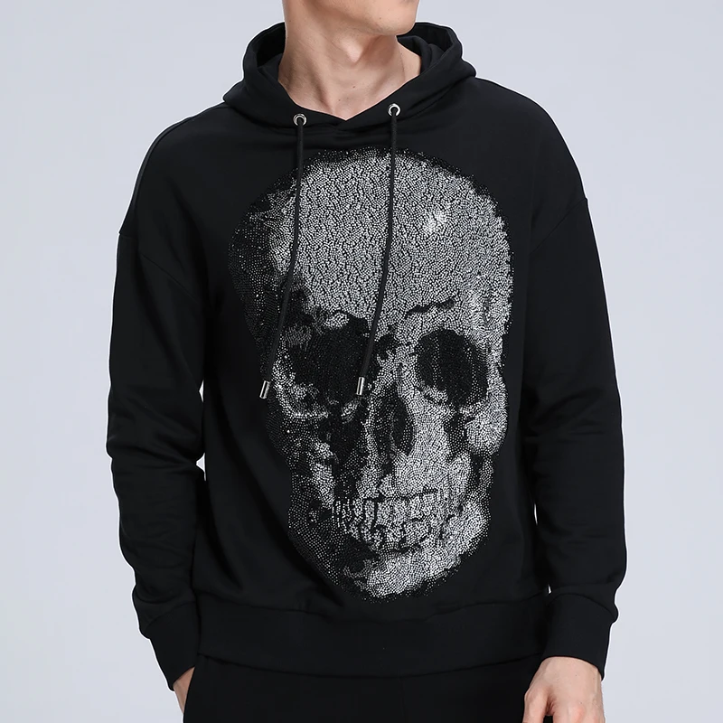 AlexPlein Schädel Strass Diamant Männer Kleidung der Mode Streetwear Slim Fit Hop Hoody 100% Baumwolle 2022 Winter Lustige One Stück