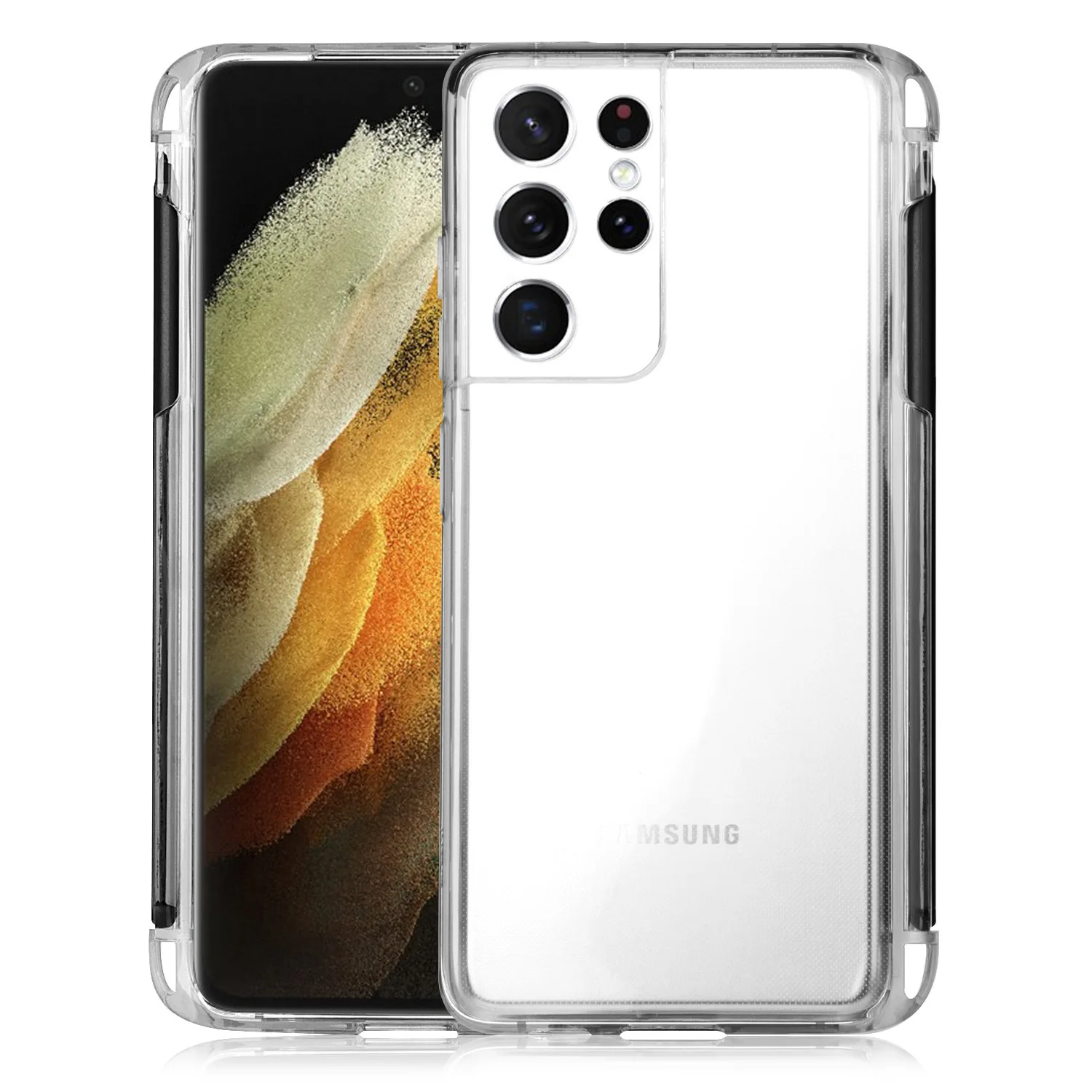 Funda transparente con ranura para bolígrafo para Samsung Galaxy S21 Ultra 5G, cubierta de TPU antigolpes, fundas de lujo