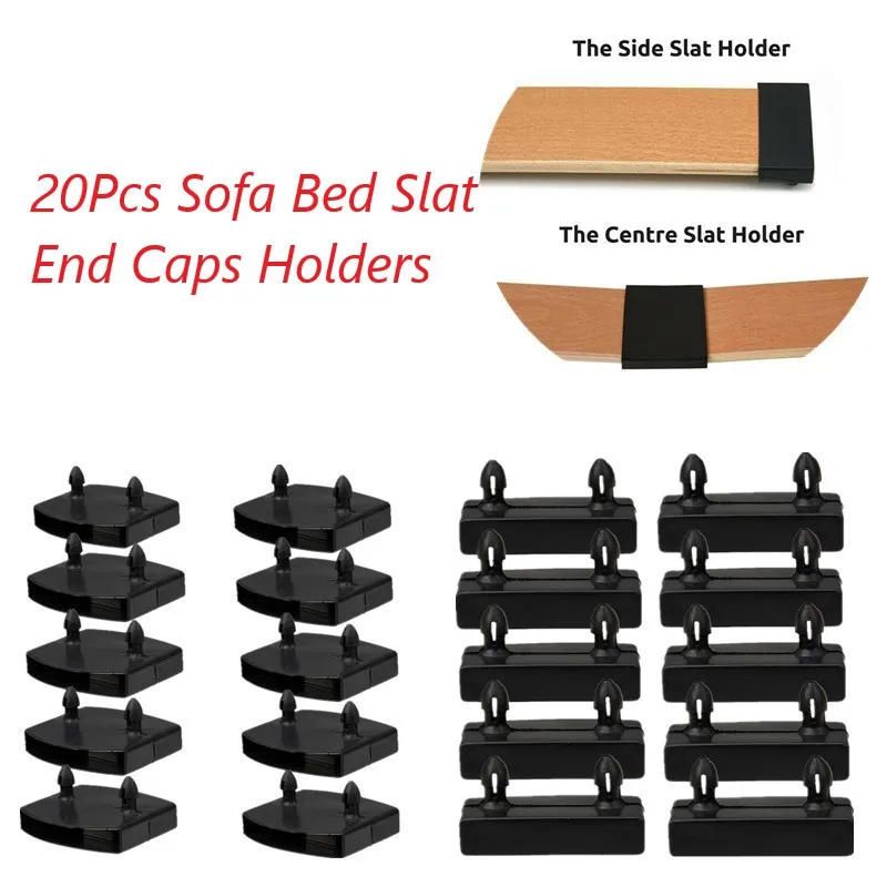 20Pcs Plastic Sofa Bed Slat End Caps Holders Replacement for Holding and Securing Single/Double Centre Cap Slats Bed Base Black