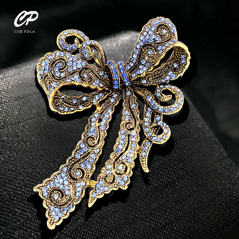 Creative Rhinestone Brooch Alloy Retro Bow Women's Corsage High-end Accessories Pin