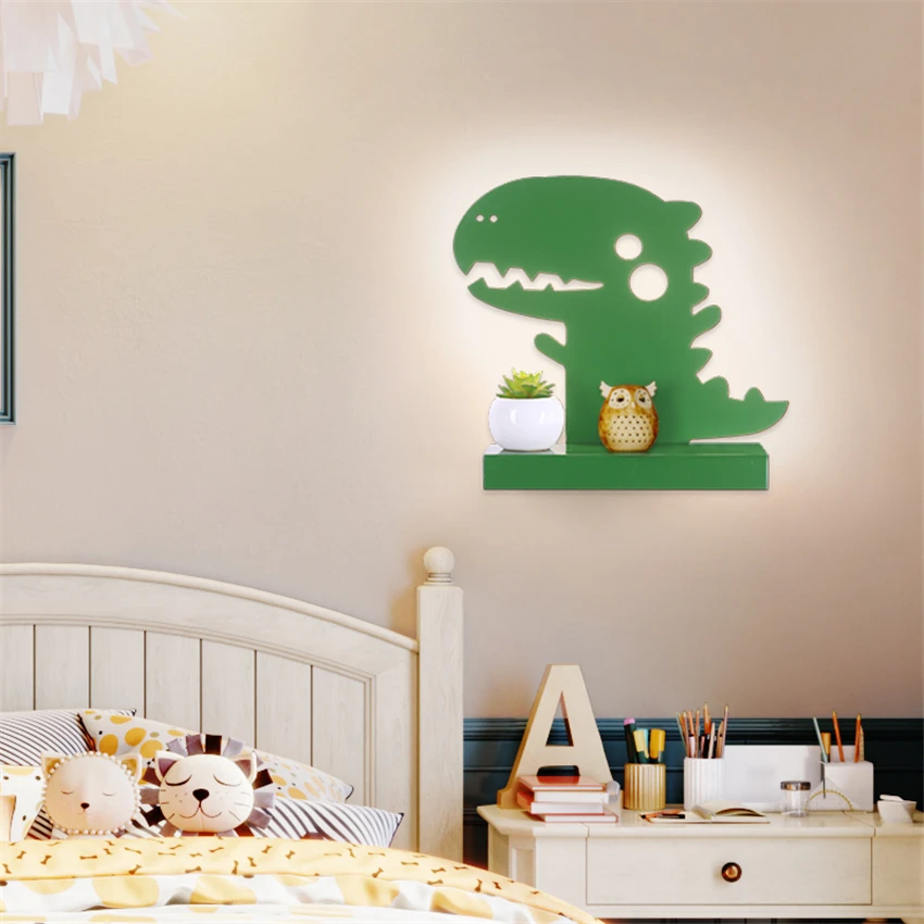 Children Cartoon Dinosaur Rack Wall Lamps Girl Bedroom Bedside Lamps Creative Living Bathroom Wall Led Sconces Lights Lighting