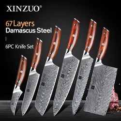 XINZUO Damascus Steel Kitchen Knife Set Japanese Steel Blade Comfortable Handle Knives Meat Fish Fruit Sushi Cooking Accessorie