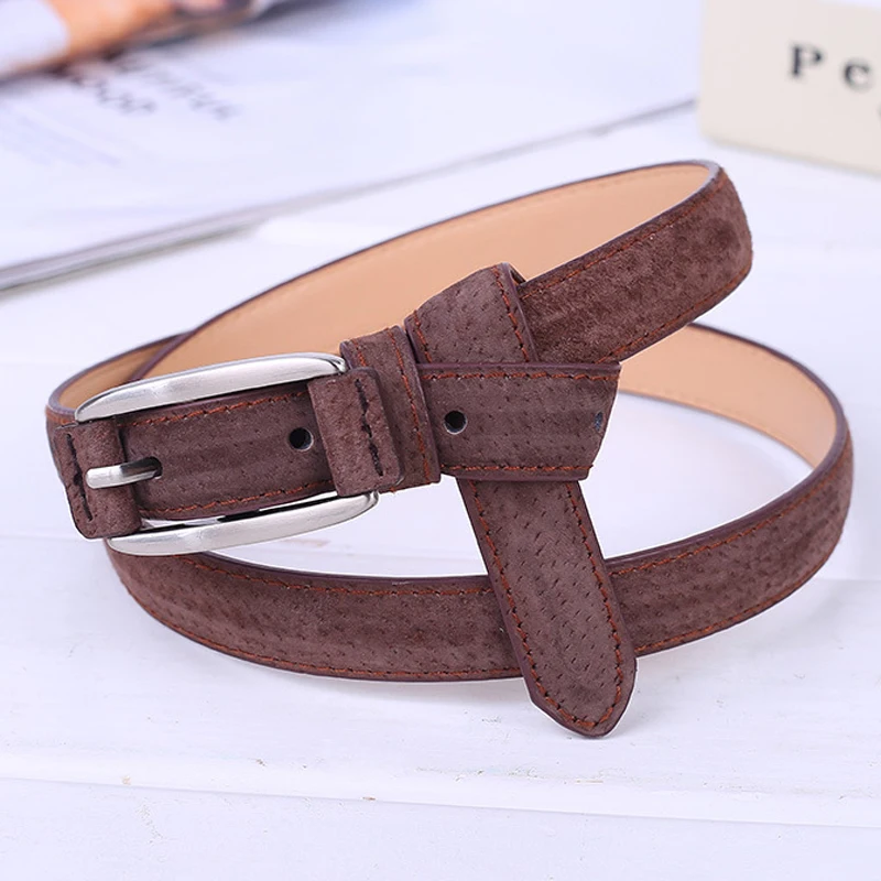 SofBeauForY Female Fashion Wild Thin Section Frosted Pig Skin Belt Trend Small Pin Buckle Dress Belt  10 Colors Available