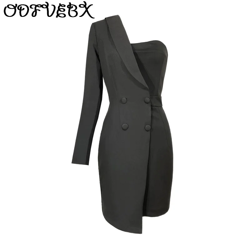 Sexy Black Dress Women Asymmetric Suit Dress Fashion Summer New Mini Bag Hip Dress Office Lady Elegant Dress Party Club Dress