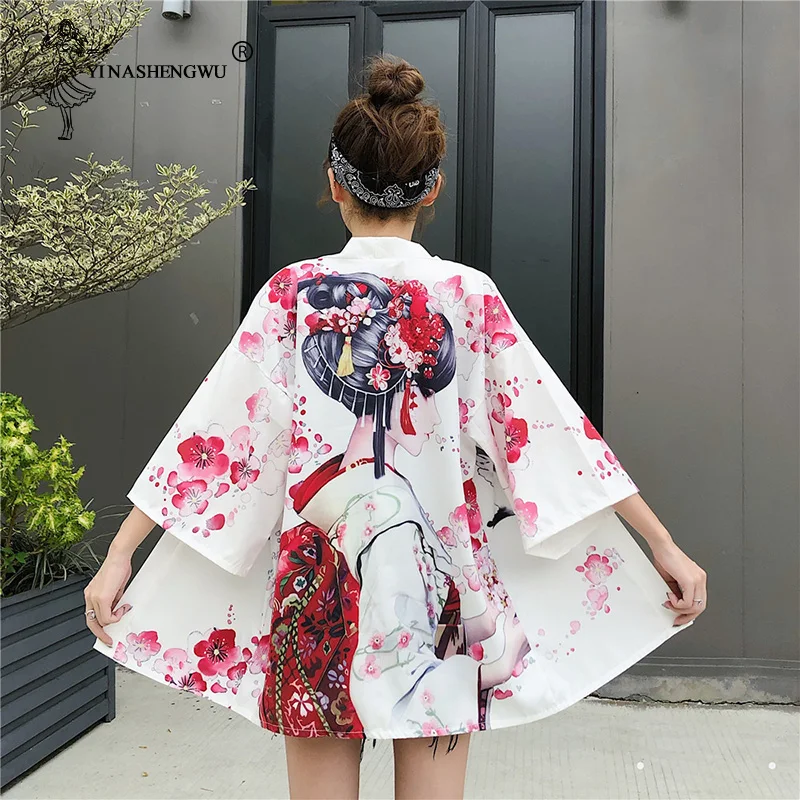 Kimonosเครื่องแต่งกายผู้หญิงเสื้อ14รูปแบบสาวKawaiiพิมพ์Craneคอสเพลย์Yukata Harajukuเสื้อญี่ปุ่นผู้หญิงเสื้อคลุมฮาโอริญี่ปุ่นCardigan