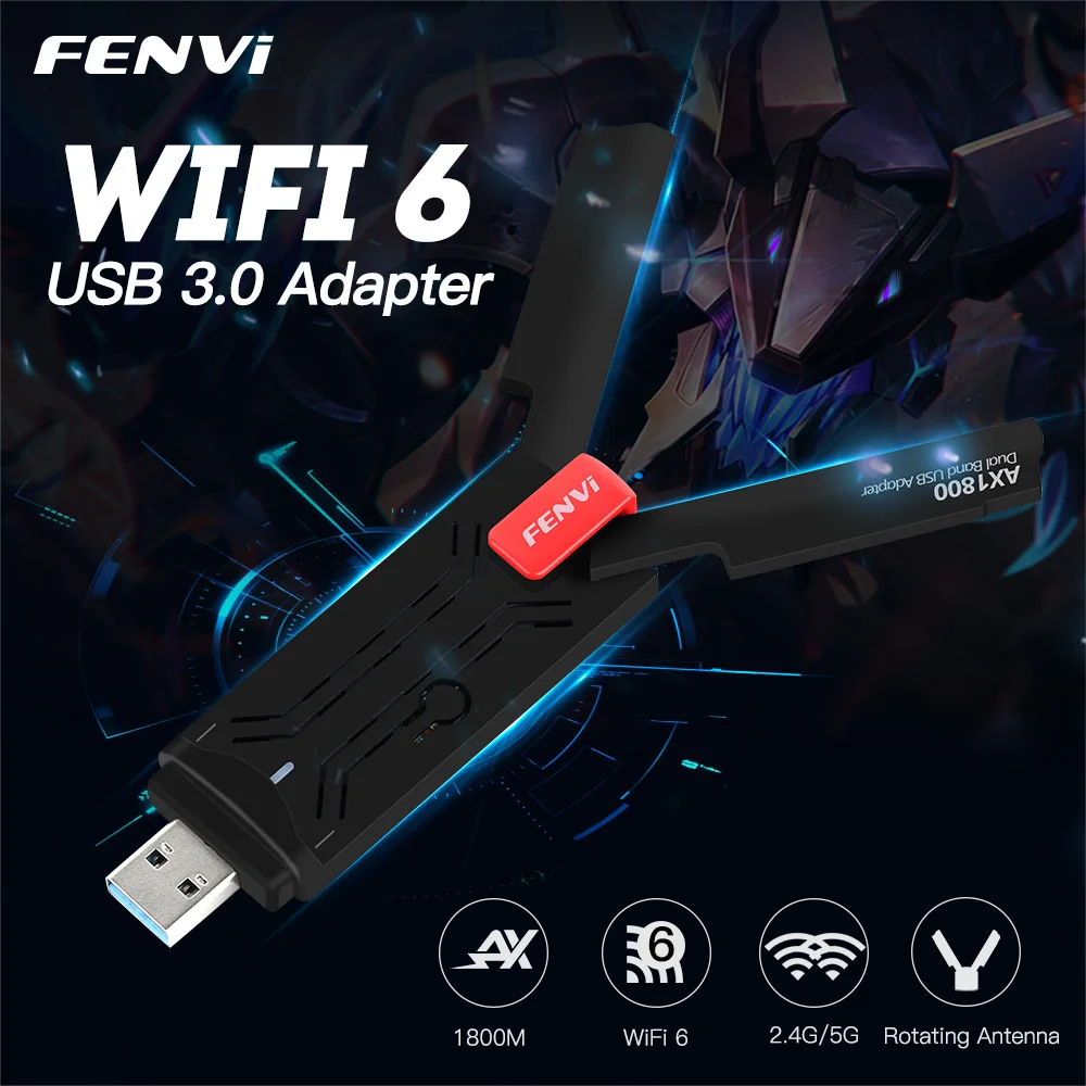 fenvi Wifi 6 USB Adapter 1800Mbps USB3.0 Wi-fi Dongle 802.11ax Dual Band 2.4G/5Ghz Wireless Network Card Windows 7 10 11